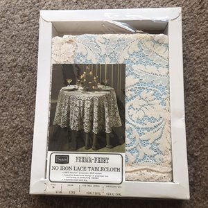 Vintage Sears Perma-prest Antique Ecru Lace 60" x 92" Oval Tablecloth